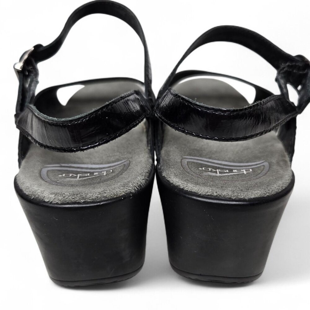 Dansko Sissy Patent Heeled Sandal's Women's Black Cushion Insole Open Toe 8.5/9 - Picture 4 of 9
